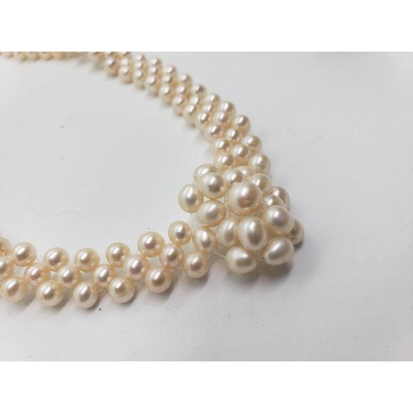 Vintage Freshwater Pearl Necklace 3 Strand & White Cluster Center woven - Picture 4 of 15